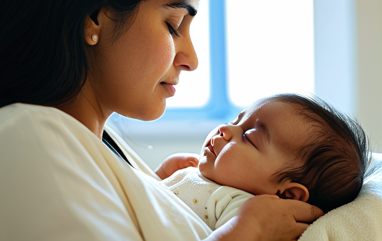 모유수유 꿀팁 - **Prompt:** A heartwarming close-up of a young Arab mother, dressed in modest, comfortable clothing ...