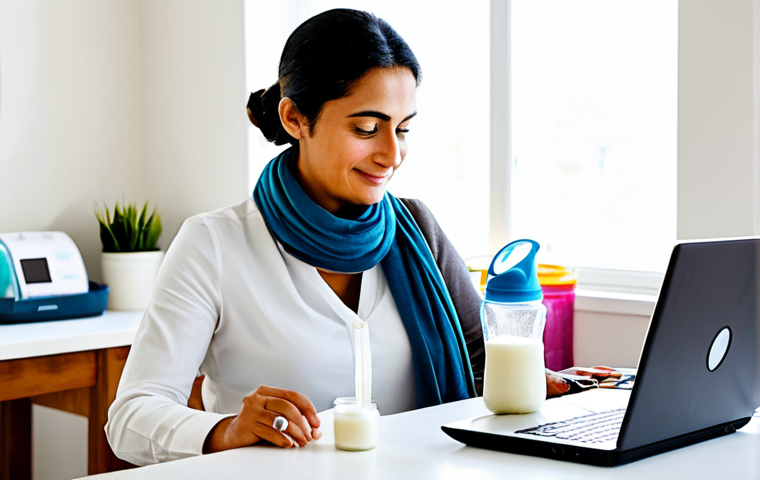 모유수유 꿀팁 - **Prompt:** A heartwarming close-up of a young Arab mother, dressed in modest, comfortable clothing ...