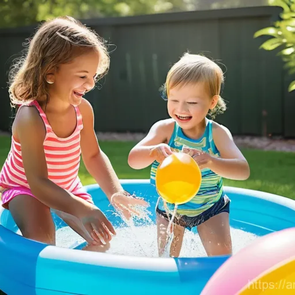 아기와 계절별 장난감 추천 - "A vibrant outdoor scene on a sunny summer day in a well-maintained garden, capturing a diverse grou...