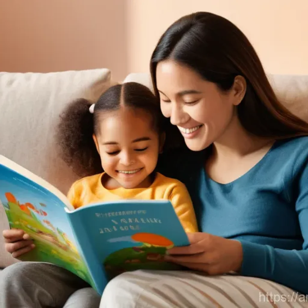 아기 책 읽어주는 법 - A heartwarming scene of a parent, with a gentle smile, sitting comfortably on a soft armchair, readi...