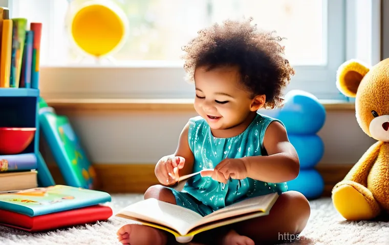 아기 책 읽어주는 법 - A heartwarming scene of a parent, with a gentle smile, sitting comfortably on a soft armchair, readi...