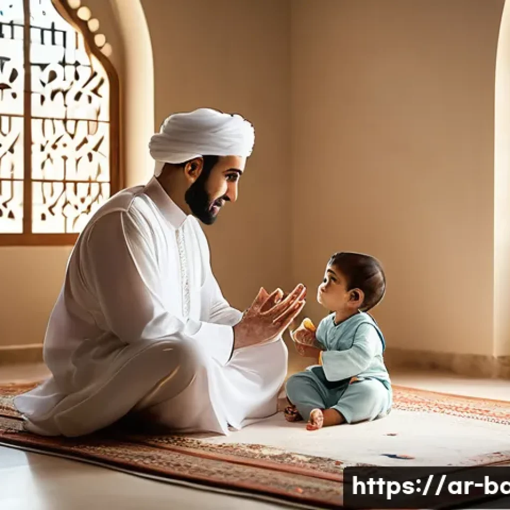 아기 이름 작명 팁 - A warm and culturally rich family scene in a traditional Arab home, where parents lovingly discuss b...