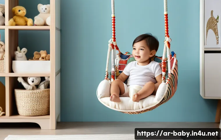 아기 흔들침대 안전성 - A sturdy children's swing with a metallic frame and organic cotton cushions, designed for a toddler ...