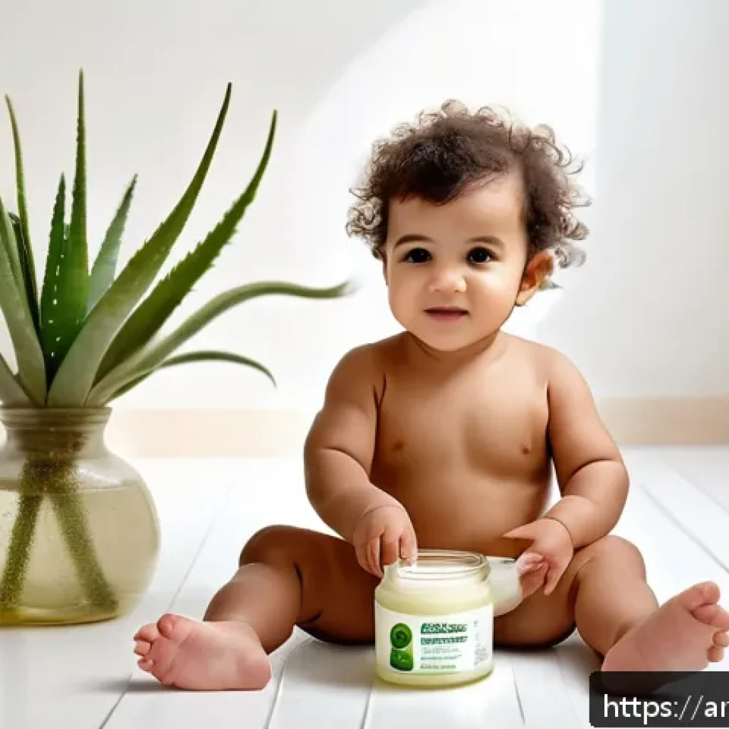 아기 아토피 관리법 - A peaceful scene showing an Arab toddler wearing a soft cotton diaper, gently applying natural cocon...